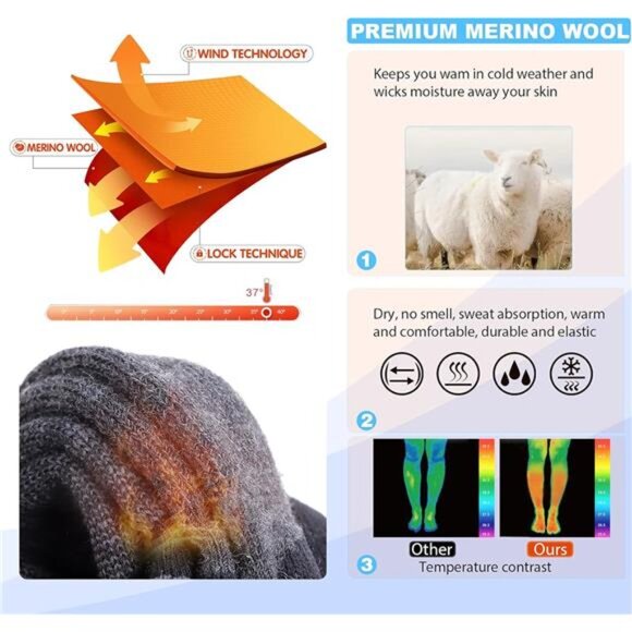 Ski Socks: Thermal Knee-High Cold Weather Socks for Snowboarding, Winter - Picture 2 of 7